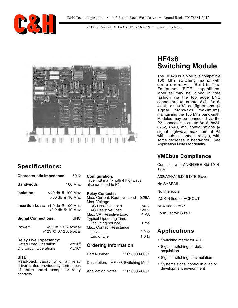 C&H Technologies HF4x8 User Manual | 1 page
