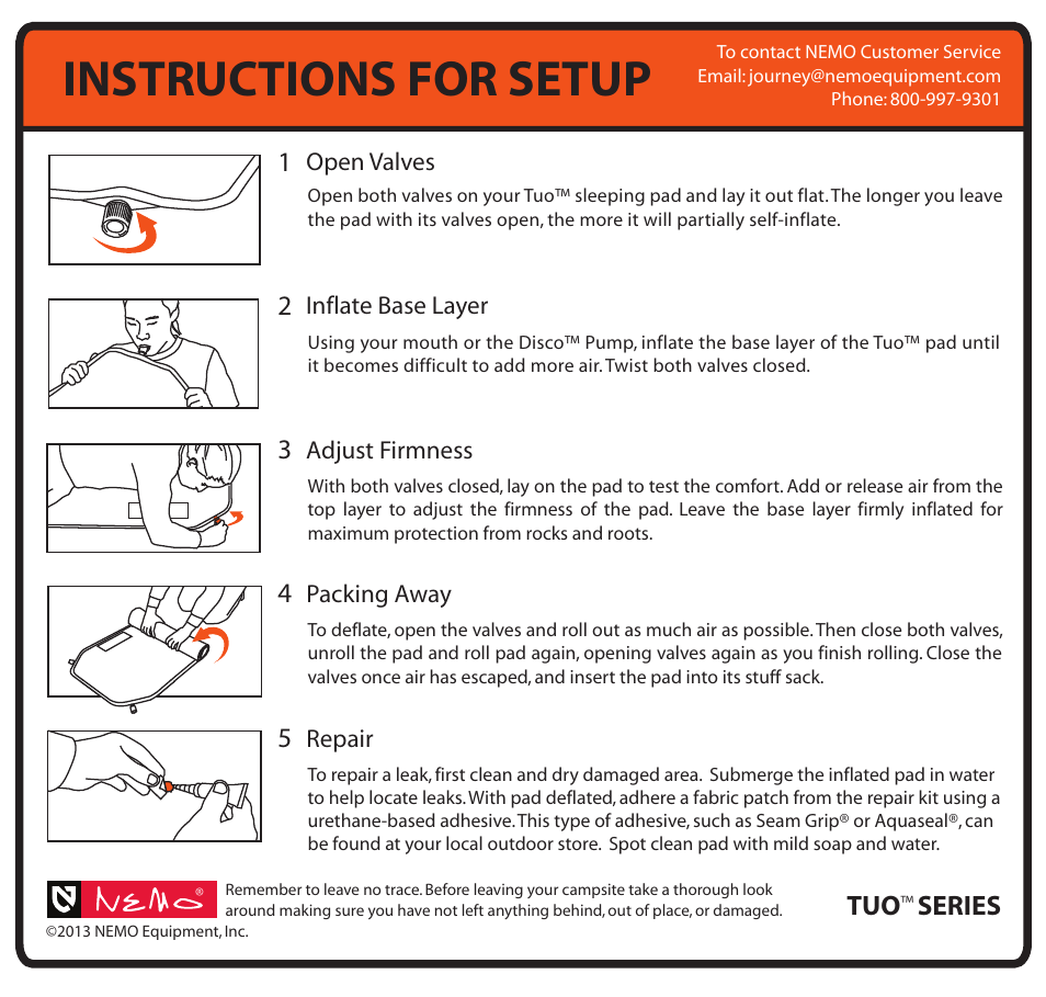 Instructions for setup, Series | NEMO Equipment TUO CUB User Manual | Page 2 / 2