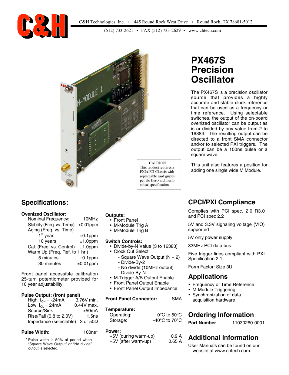 CH Tech Precision Oscillator PX467S User Manual | 1 page