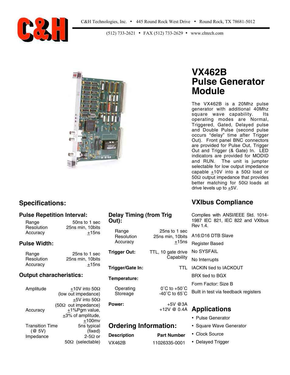 C&H Technologies VX462B User Manual | 1 page