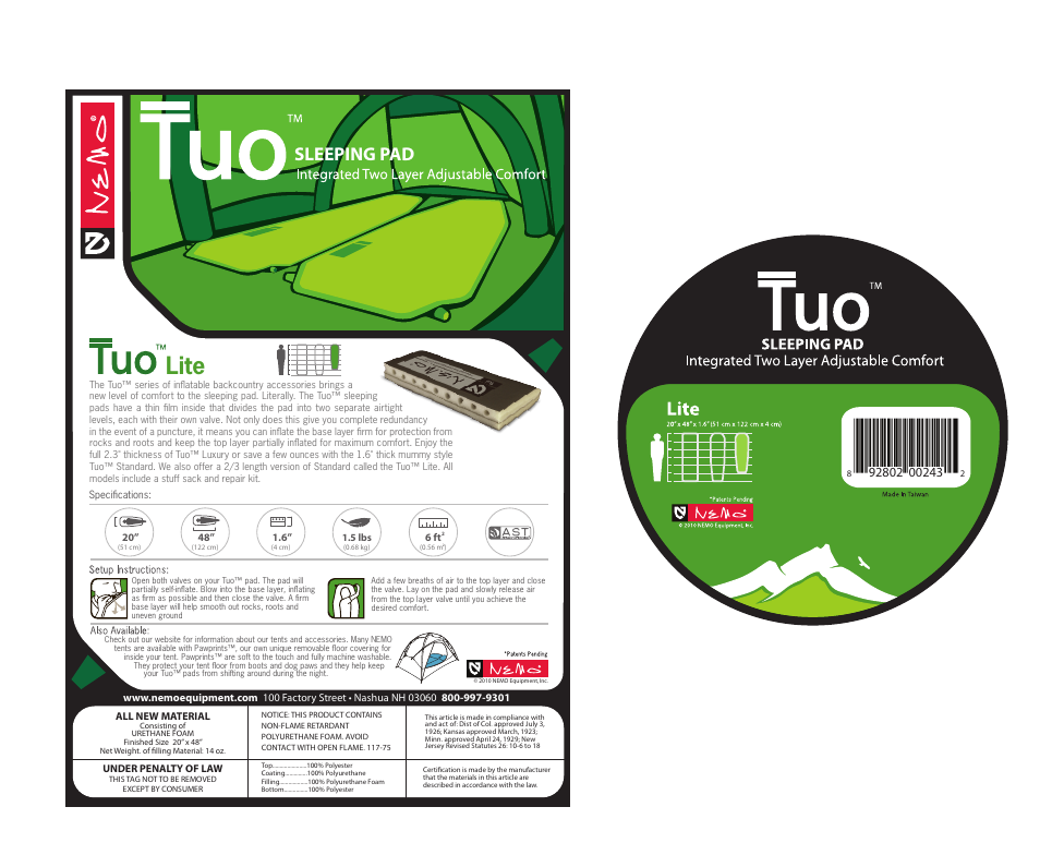 NEMO Equipment TUO LIT User Manual | 1 page