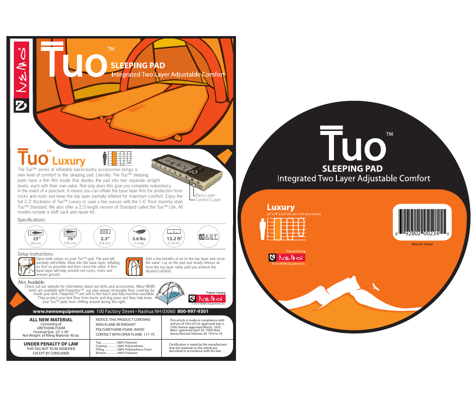 NEMO Equipment TUO LUXUR User Manual | 1 page