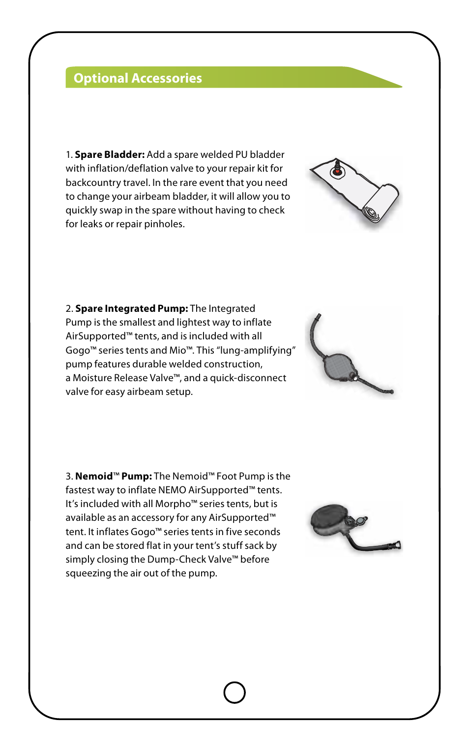 Optional accessories | NEMO Equipment GOG User Manual | Page 4 / 9