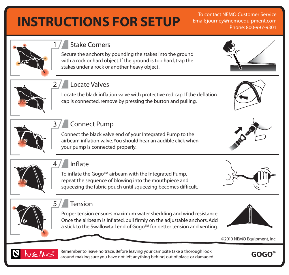 Instructions for setup, Gogo | NEMO Equipment GOG User Manual | Page 9 / 9