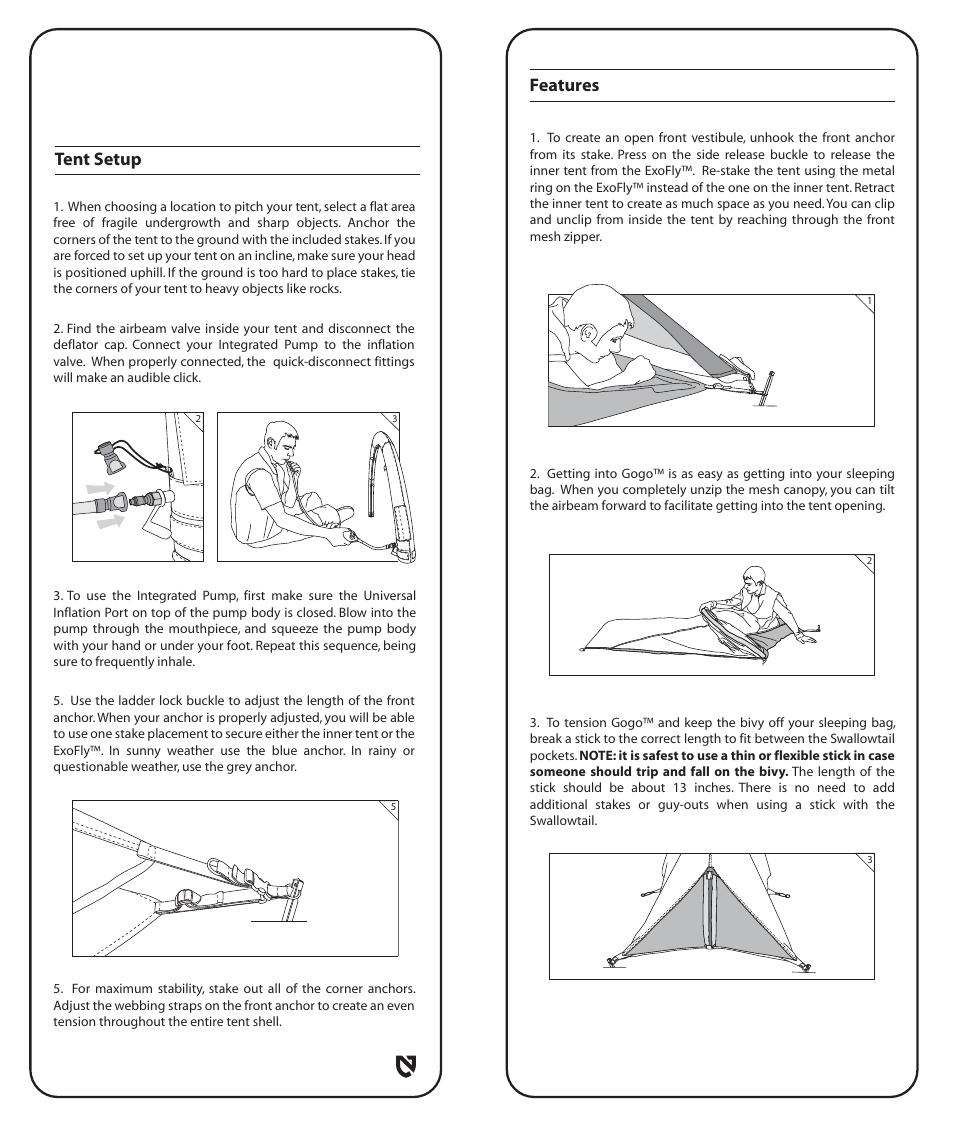 Features, Tent setup | NEMO Equipment GOG User Manual | Page 4 / 8