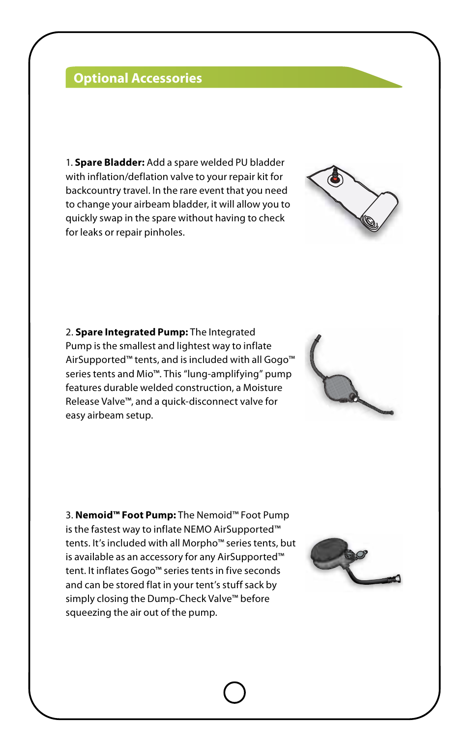 Optional accessories | NEMO Equipment GOGO L User Manual | Page 4 / 9