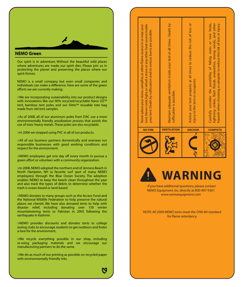 Warning, Nemo green | NEMO Equipment GOGO L User Manual | Page 7 / 8