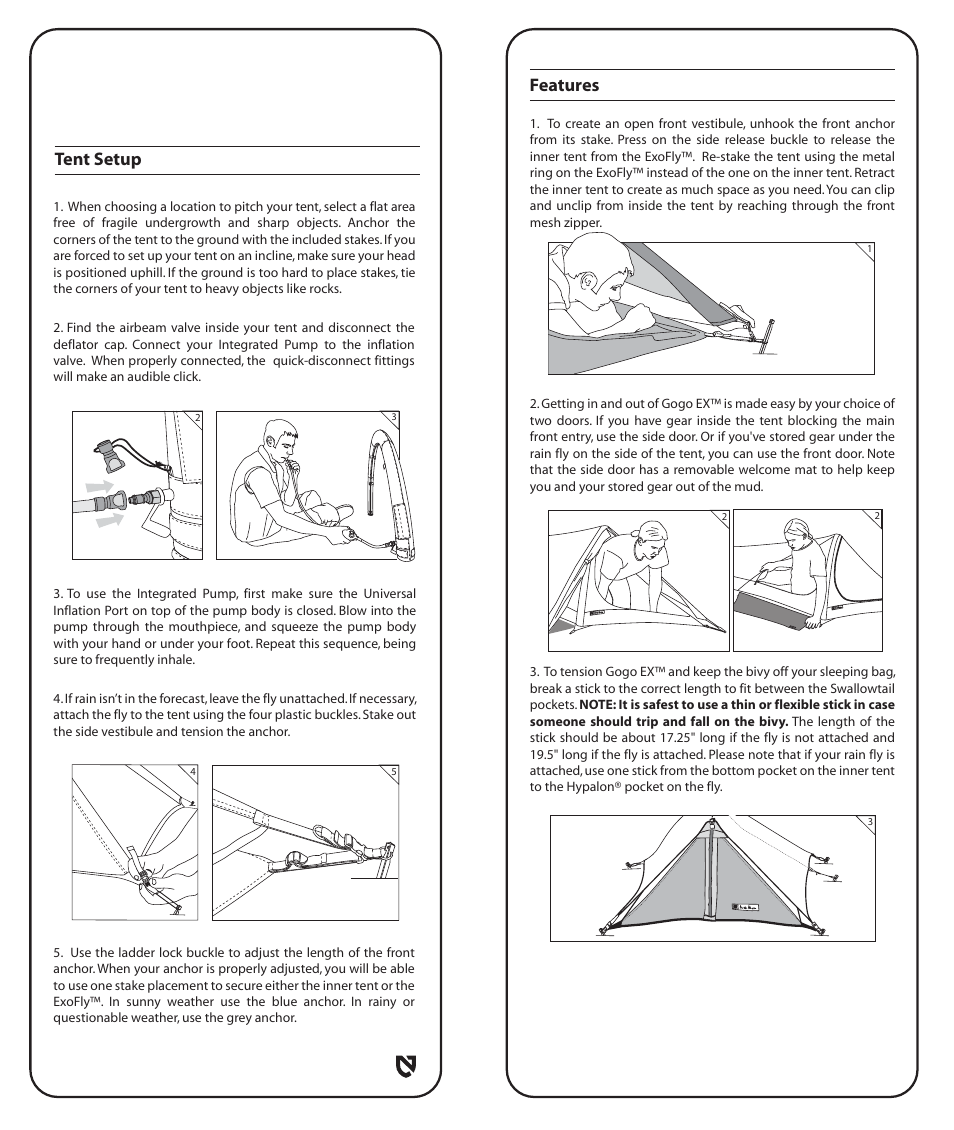 Features, Tent setup | NEMO Equipment GOGO E User Manual | Page 4 / 8