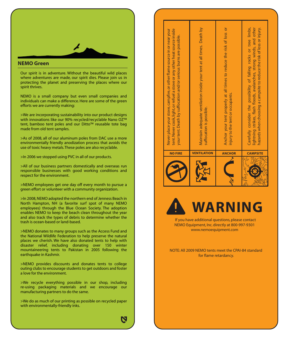 Warning, Nemo green | NEMO Equipment GOGO E User Manual | Page 7 / 8