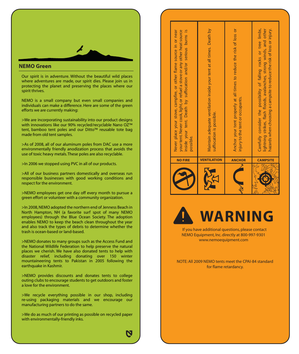 Warning, Nemo green | NEMO Equipment MORPHO A User Manual | Page 7 / 8