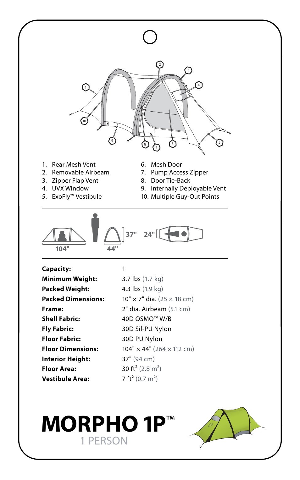 Morpho 1p, 1 person | NEMO Equipment MORPHO 1 User Manual | Page 3 / 9