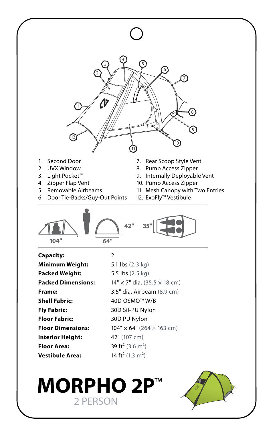 Morpho 2p, 2 person | NEMO Equipment MORPHO 2 User Manual | Page 3 / 9