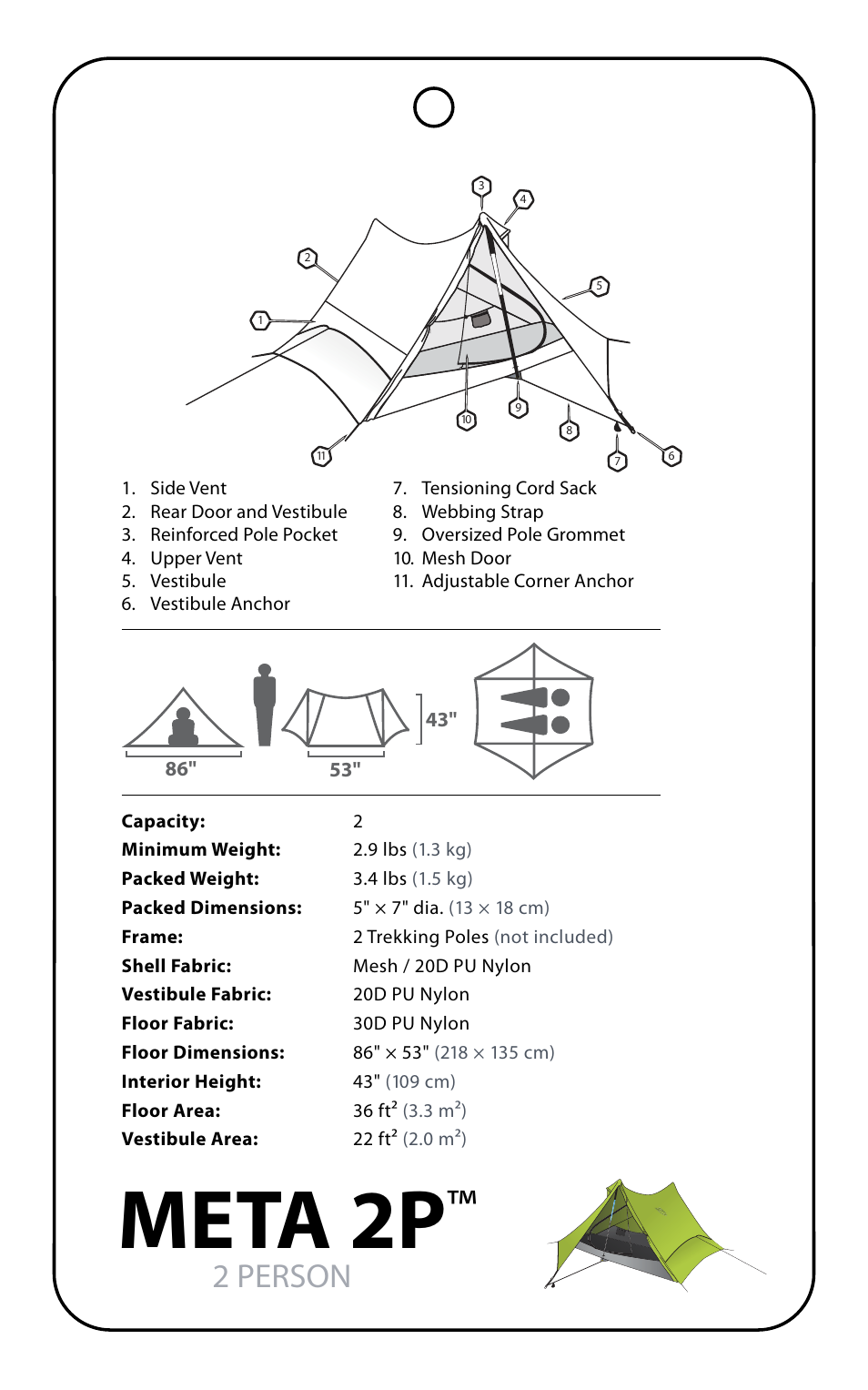 Meta 2p, 2 person | NEMO Equipment META 2 User Manual | Page 3 / 9