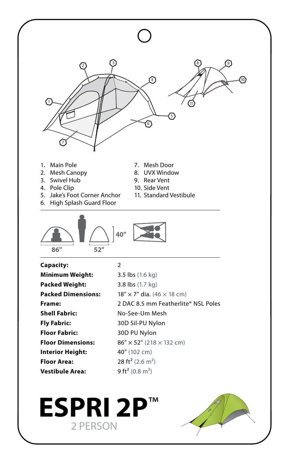 Espri 2p, 2 person | NEMO Equipment ESPRI 2 User Manual | Page 3 / 9