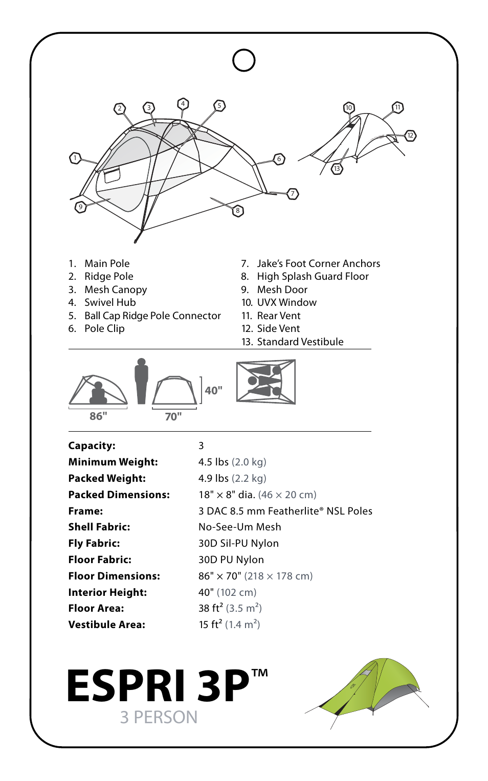 Espri 3p, 3 person | NEMO Equipment ESPRI 3 User Manual | Page 3 / 9