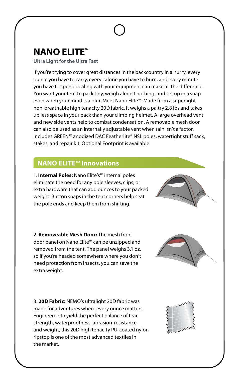 Nano elite | NEMO Equipment NANO ELIT User Manual | Page 5 / 9