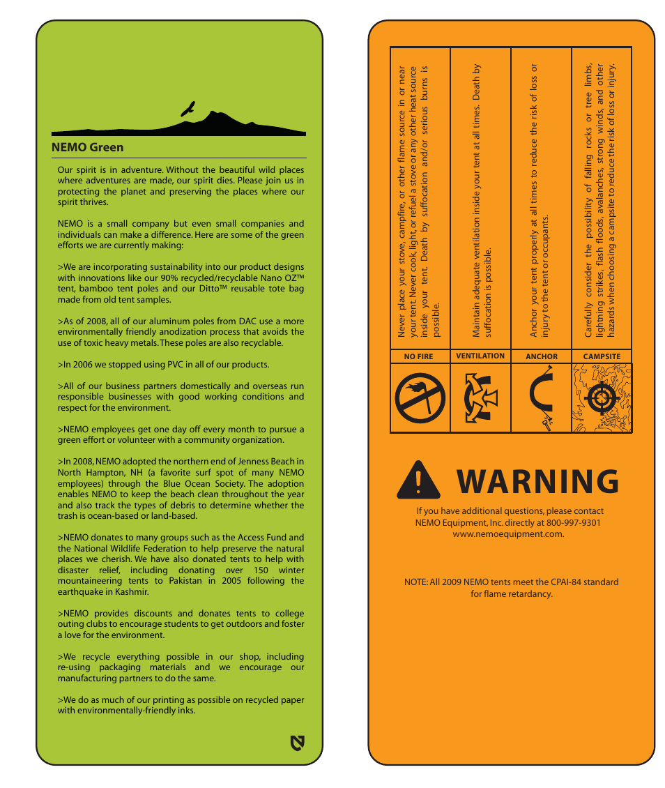 Warning, Nemo green | NEMO Equipment NANO ELIT User Manual | Page 6 / 7