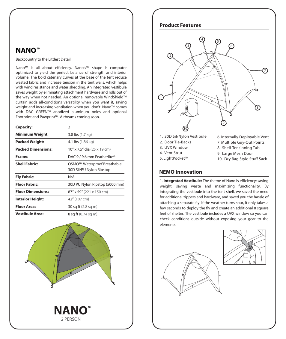 Nano, Nemo innovation, Product features | NEMO Equipment NAN User Manual | Page 2 / 8