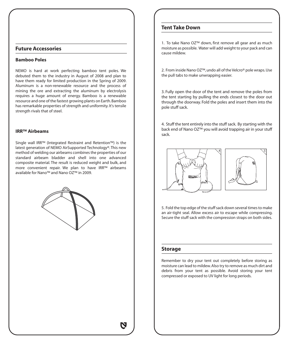 Tent take down storage, Future accessories | NEMO Equipment NANO O User Manual | Page 5 / 8