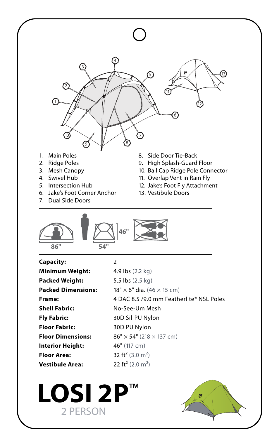 Losi 2p, 2 person | NEMO Equipment LOSI 2 User Manual | Page 3 / 9