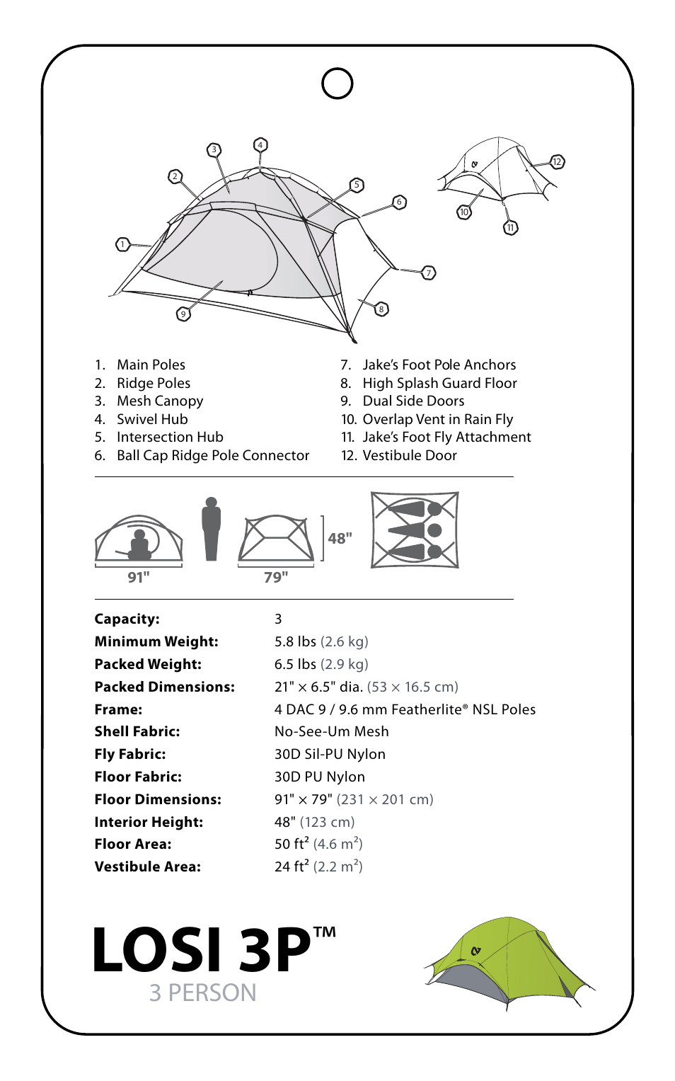 Losi 3p, 3 person | NEMO Equipment LOSI 3 User Manual | Page 3 / 9