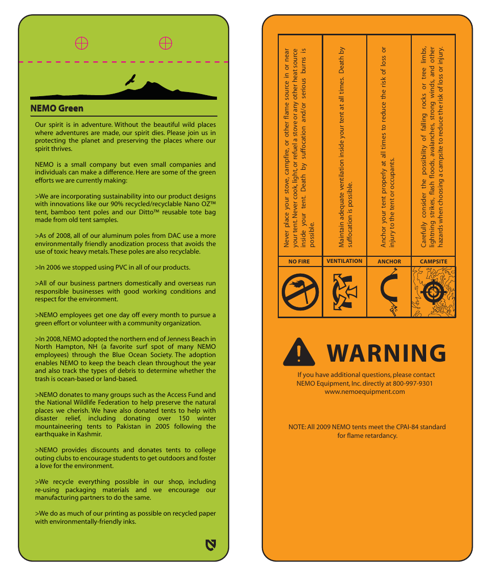 Warning, Nemo green | NEMO Equipment LOSI 3 User Manual | Page 7 / 8