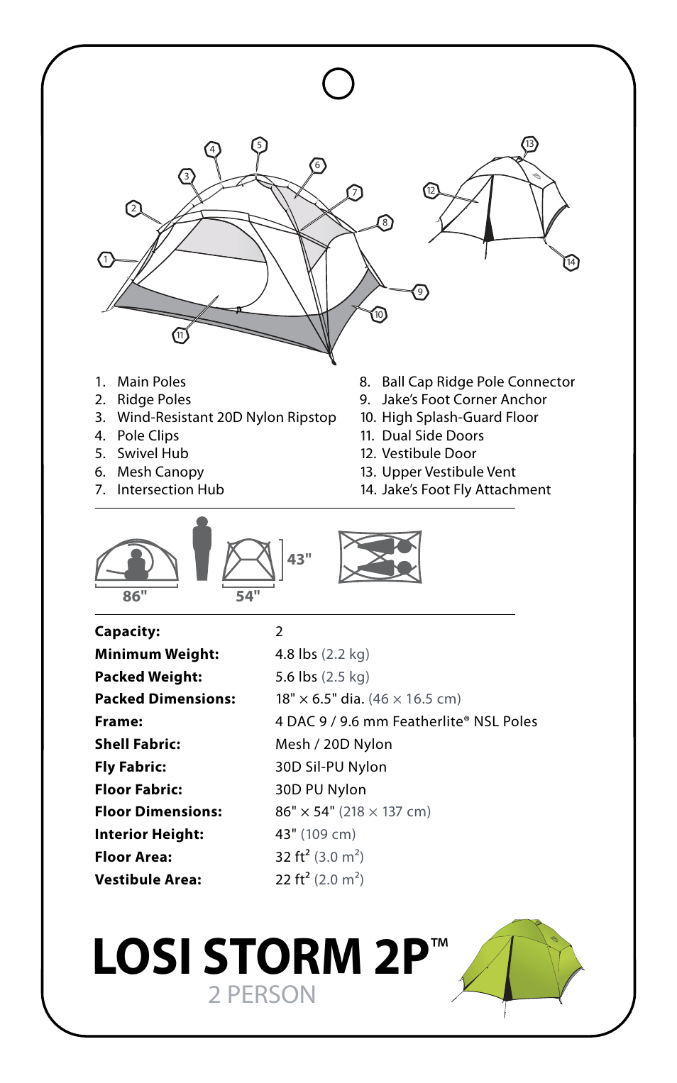 Losi storm 2p, 2 person | NEMO Equipment LOSI STORM 2 User Manual | Page 3 / 9