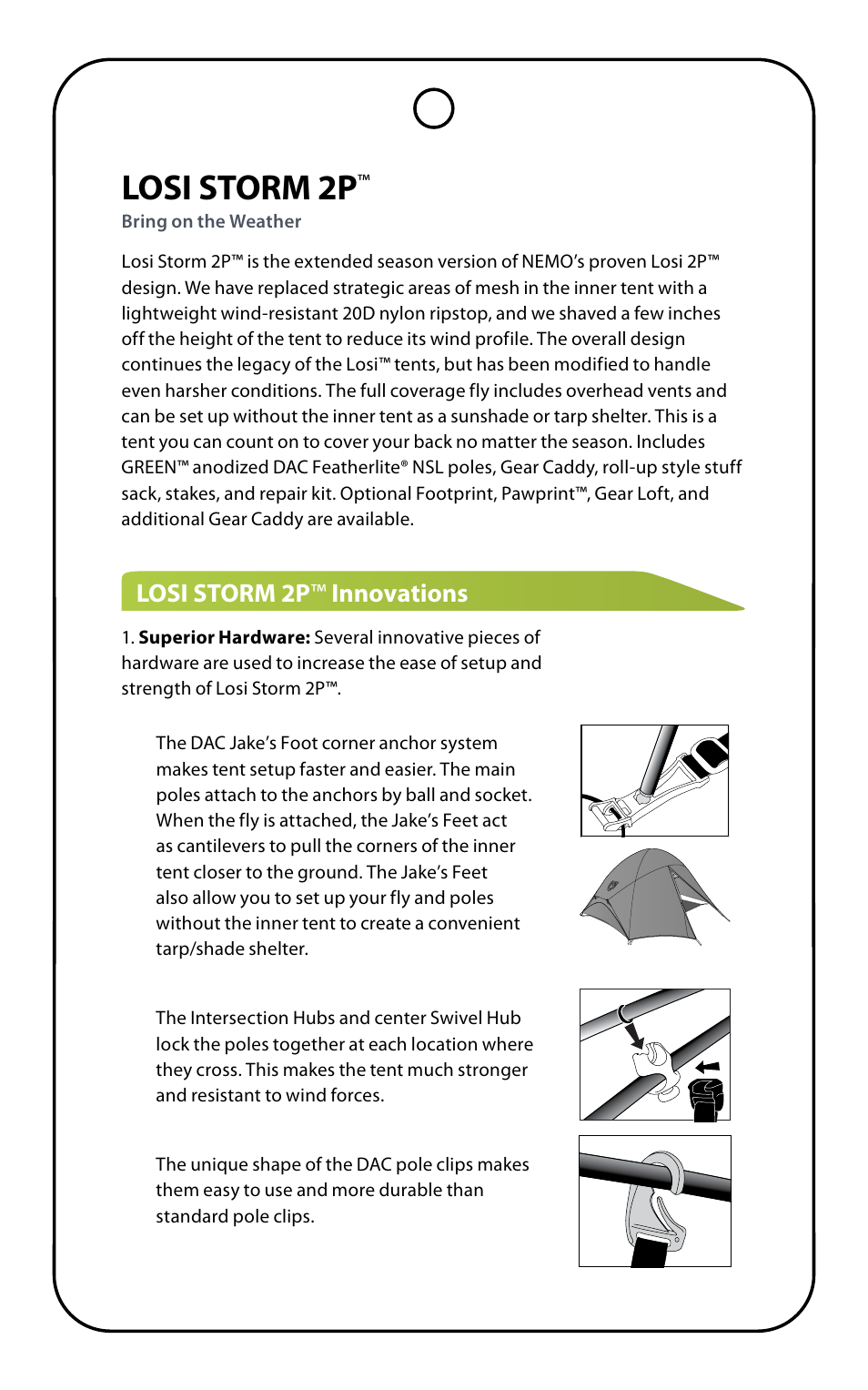 Losi storm 2p, Losi storm 2p ™ innovations | NEMO Equipment LOSI STORM 2 User Manual | Page 5 / 9