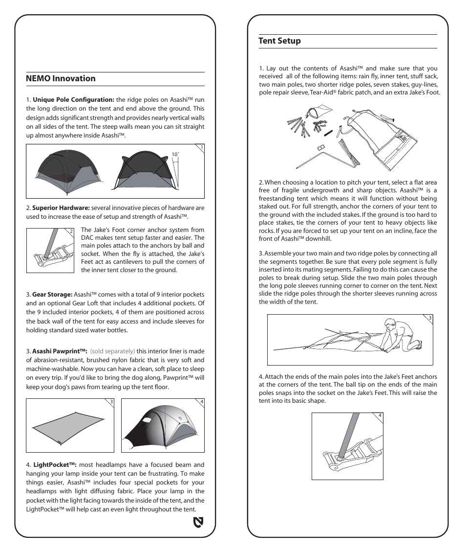 Tent setup, Nemo innovation | NEMO Equipment ASASH User Manual | Page 3 / 8