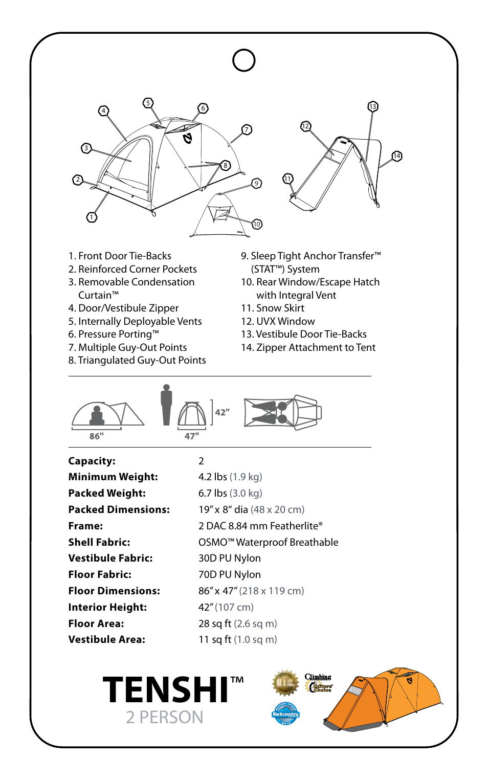 Tenshi, 2 person | NEMO Equipment TENSH User Manual | Page 3 / 9