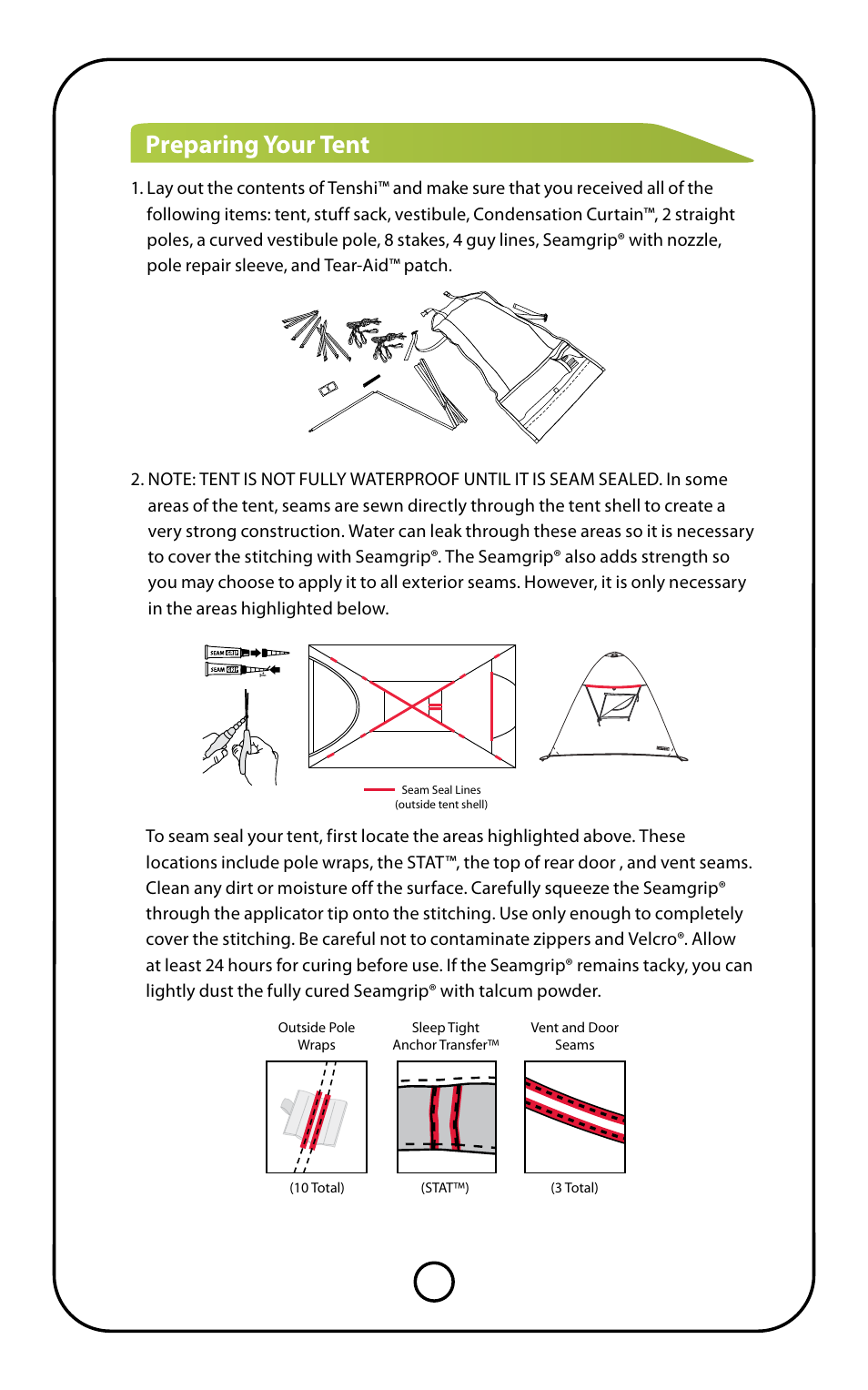 Preparing your tent | NEMO Equipment TENSH User Manual | Page 4 / 9