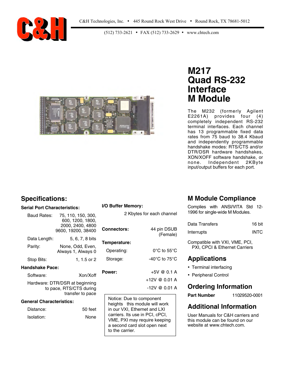 C&H Technologies M217 User Manual | 1 page