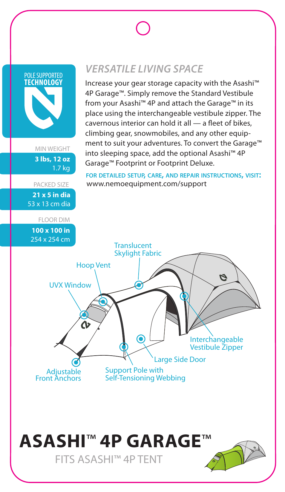 NEMO Equipment ASASH 4P GARAG User Manual | 4 pages