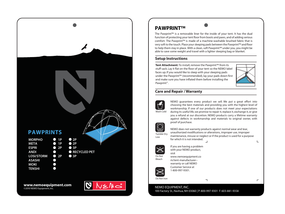 NEMO Equipment PAWPRINT User Manual | 1 page