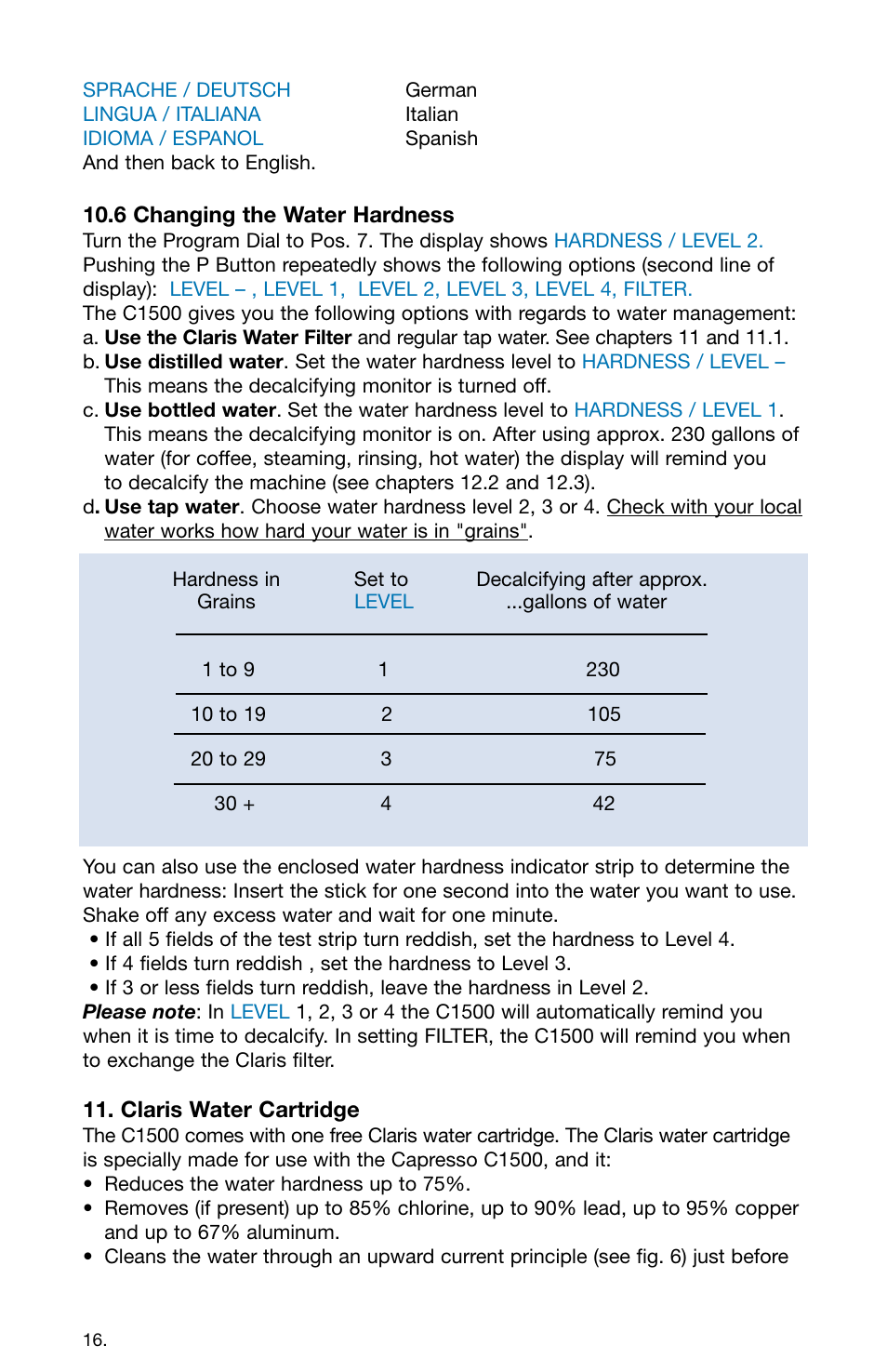 Capresso 158 User Manual | Page 16 / 23