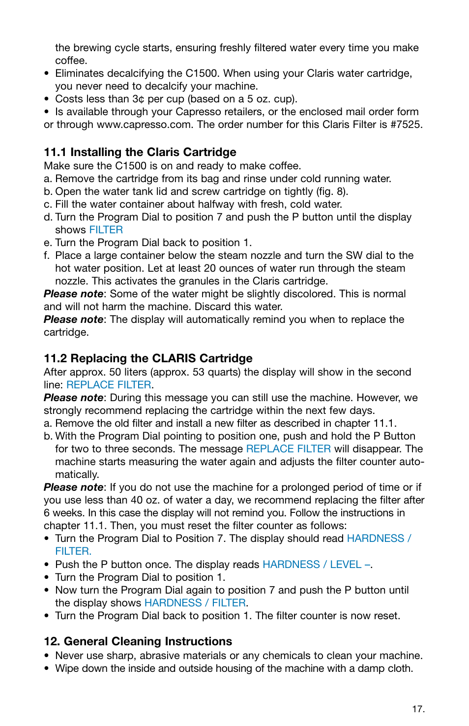 Capresso 158 User Manual | Page 17 / 23