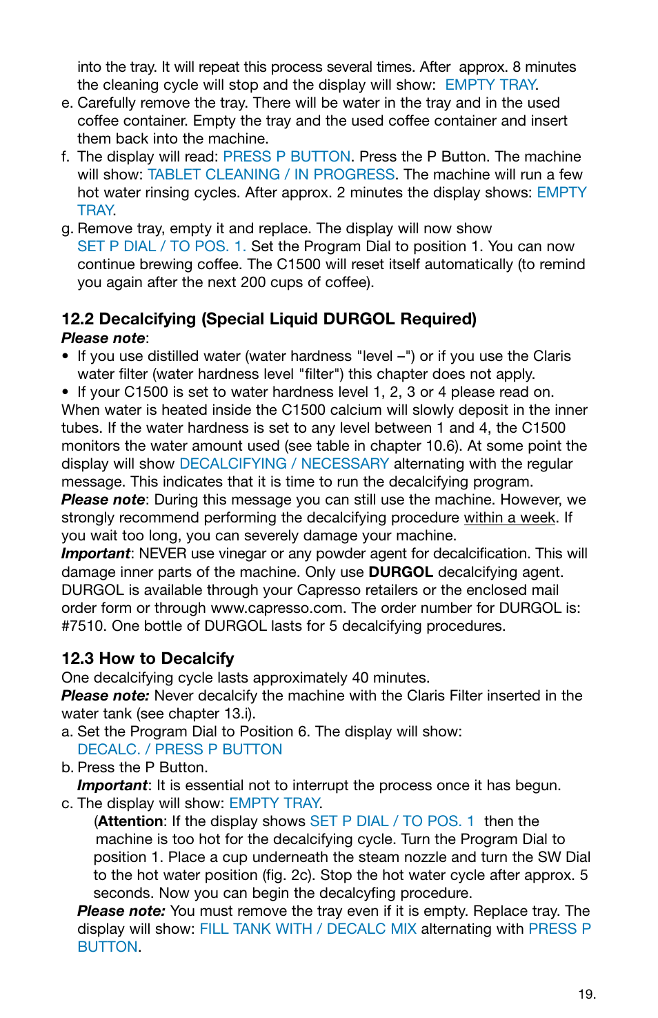 Capresso 158 User Manual | Page 19 / 23