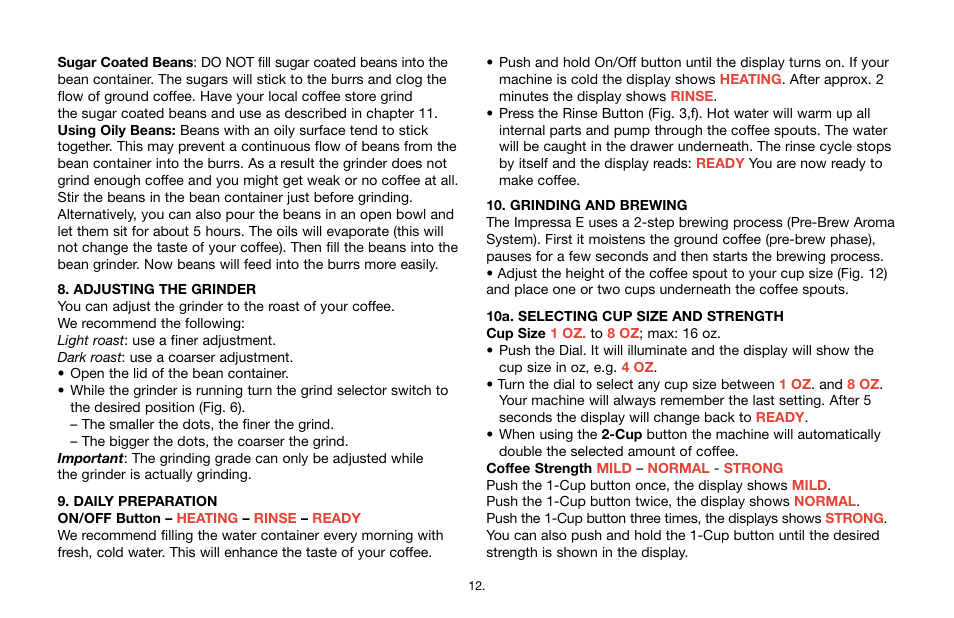 Capresso E Series User Manual | Page 12 / 24