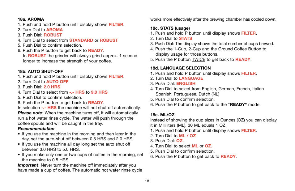 Capresso E Series User Manual | Page 18 / 24