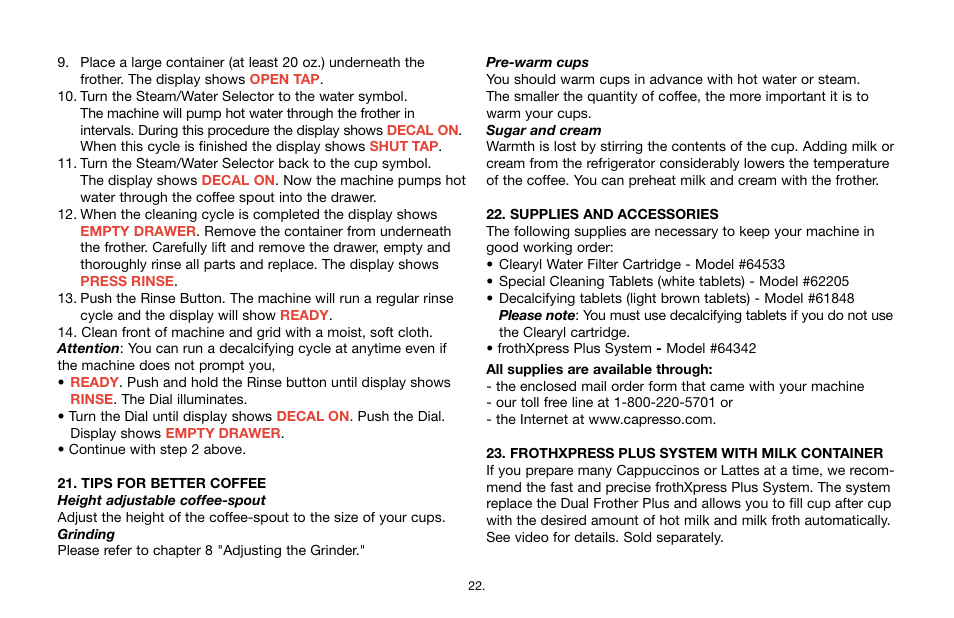 Capresso E Series User Manual | Page 22 / 24