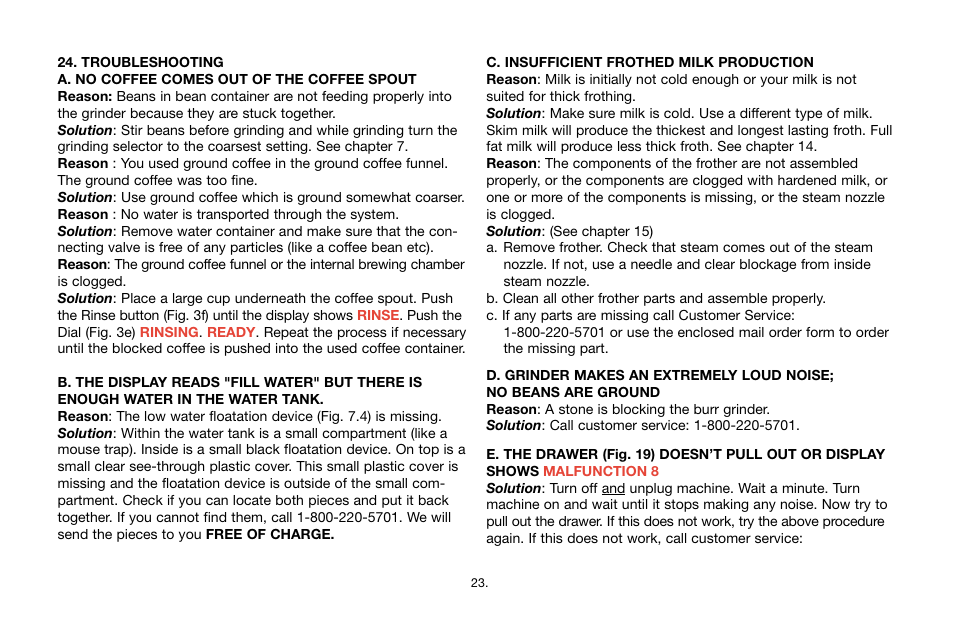 Capresso E Series User Manual | Page 23 / 24
