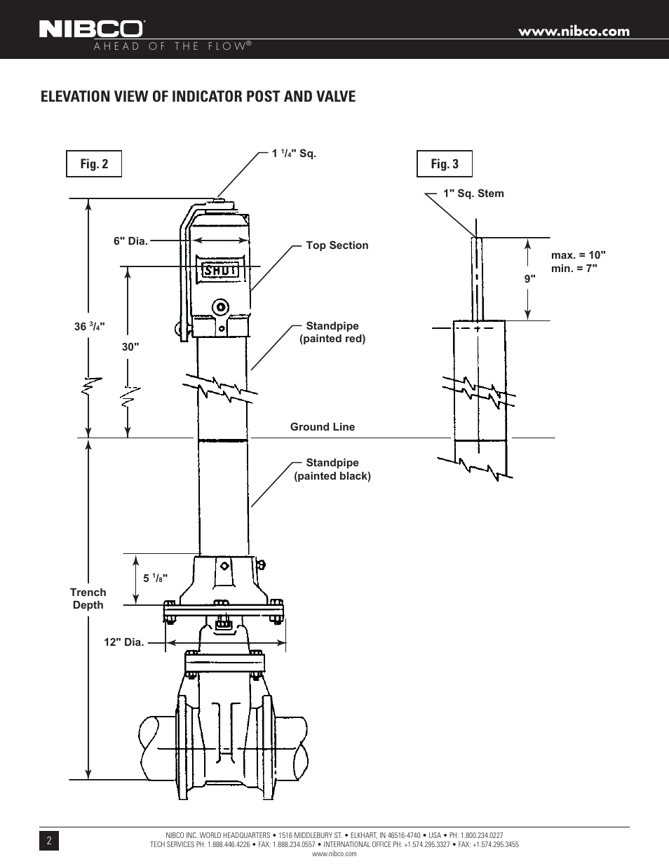 Elevation view of indicator post and valve, Field adjustment instructions | NIBCO NIP-1AJ Indicator User Manual | Page 2 / 4