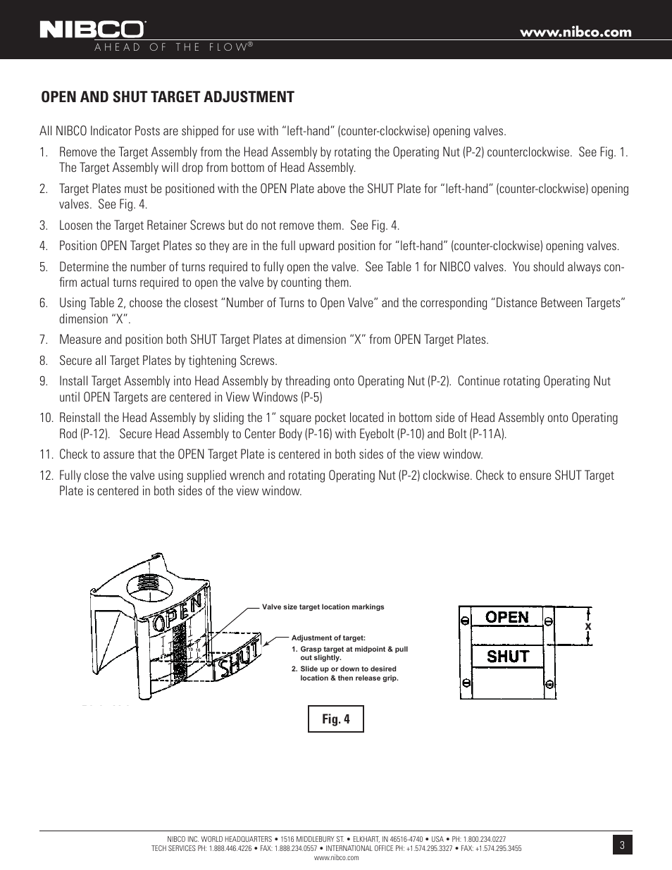 Open and shut target adjustment, Fig. 4 x | NIBCO NIP-1AJ Indicator User Manual | Page 3 / 4