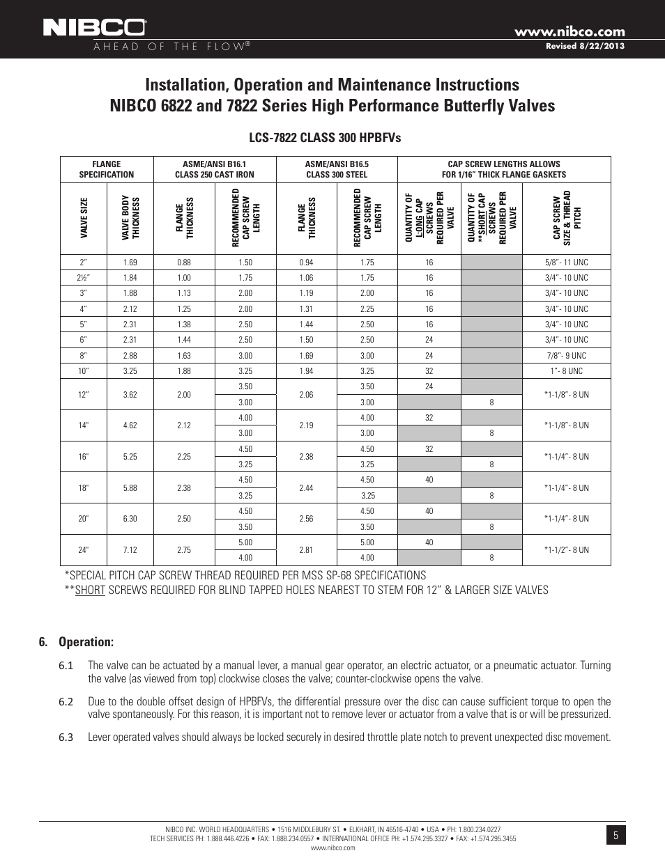 NIBCO High-Performance Butterfly Valve User Manual | Page 5 / 11