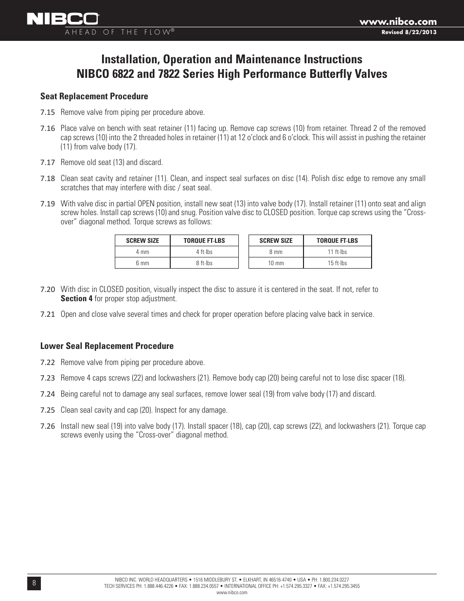 NIBCO High-Performance Butterfly Valve User Manual | Page 8 / 11