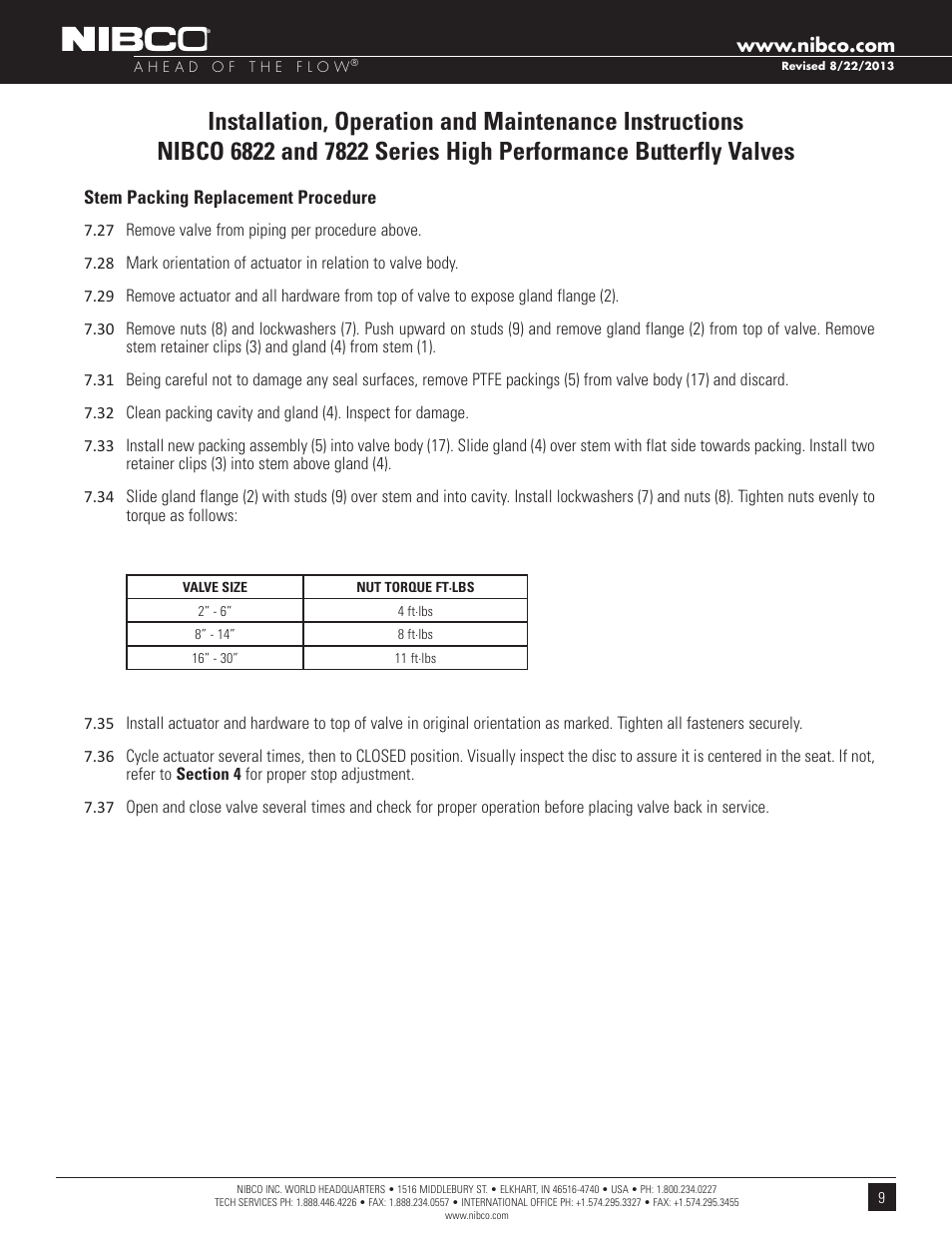 NIBCO High-Performance Butterfly Valve User Manual | Page 9 / 11