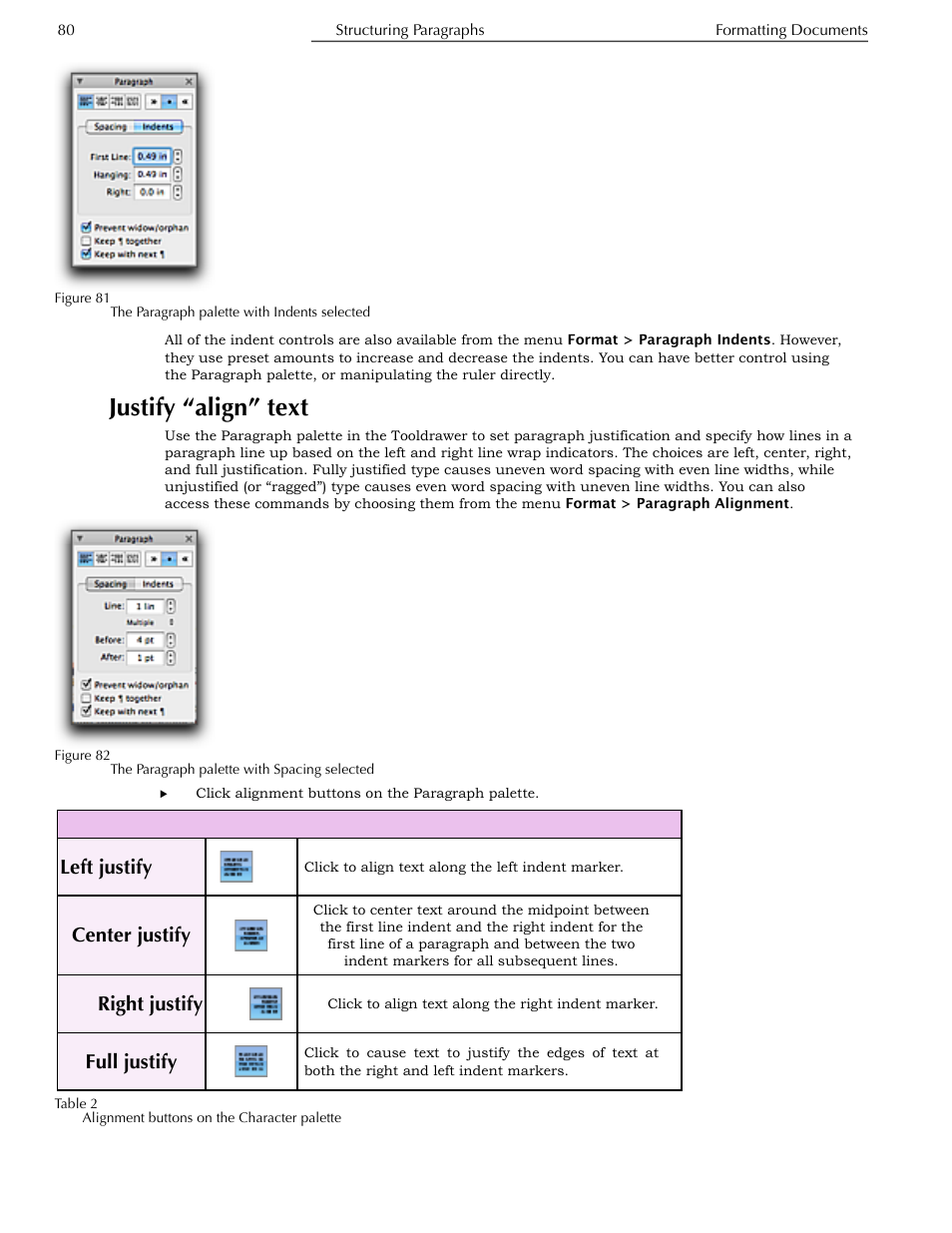 Justify “align” text, Figure 82, Ge 80 | Nisus Writer Pro User Manual | Page 100 / 525