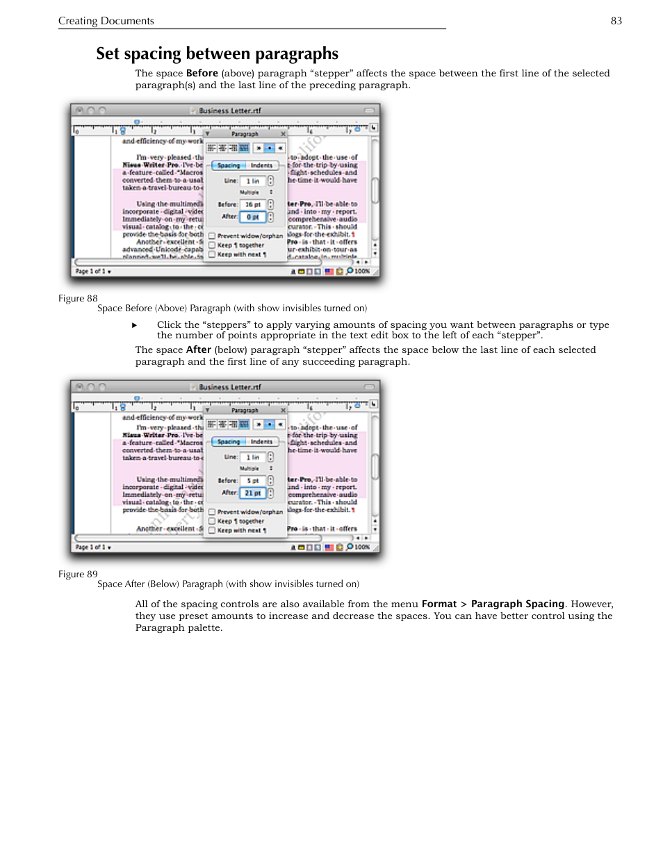 Set spacing between paragraphs | Nisus Writer Pro User Manual | Page 103 / 525