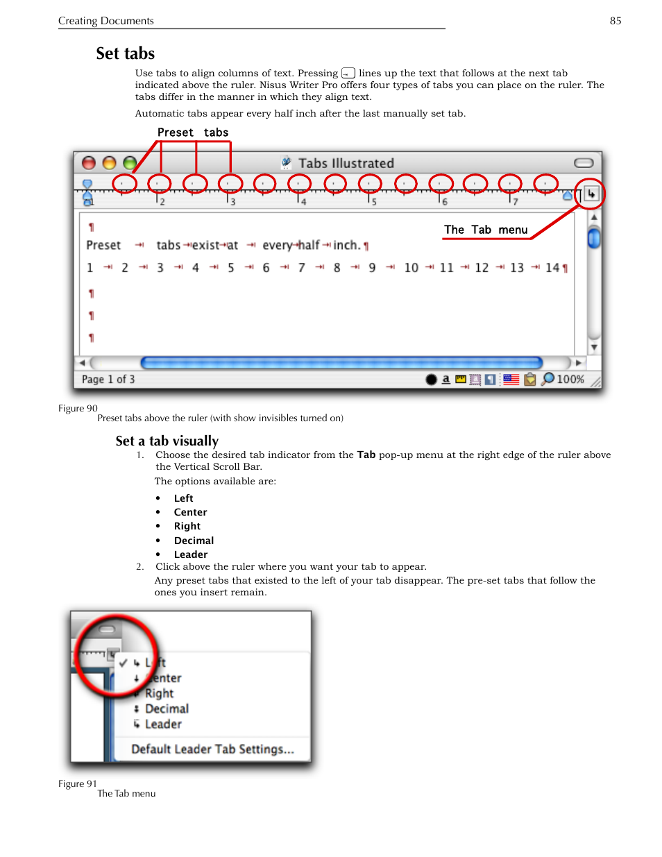 Set tabs, Set a tab visually | Nisus Writer Pro User Manual | Page 105 / 525