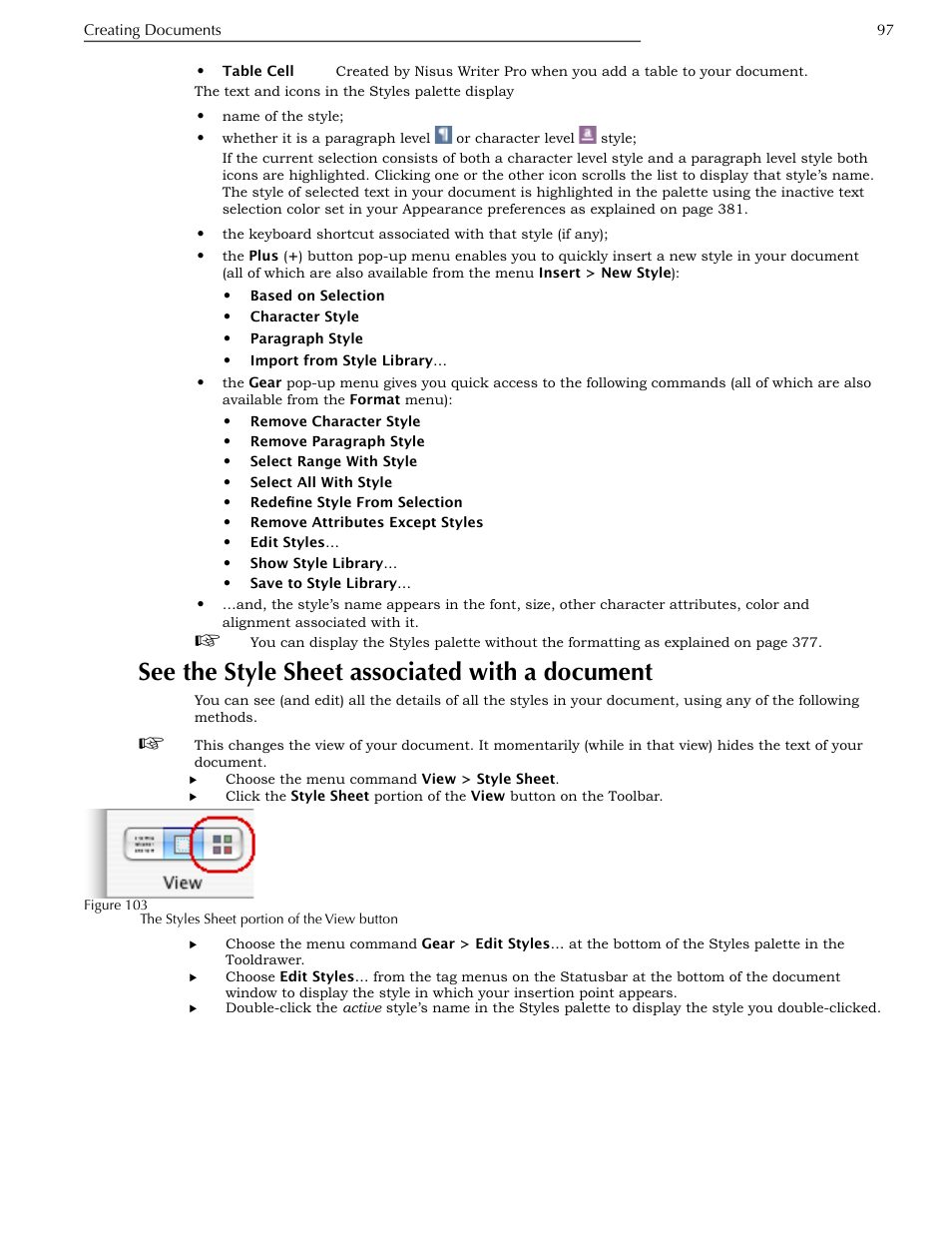 See the style sheet associated with a document, See the style sheet associated with, A document | Ge 97 | Nisus Writer Pro User Manual | Page 117 / 525